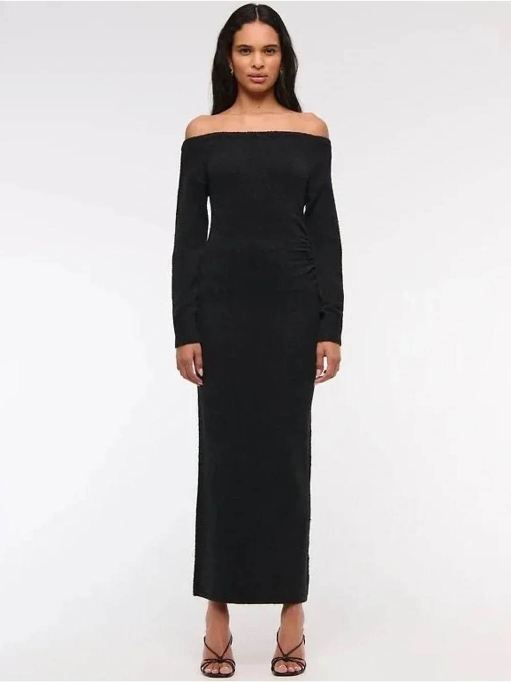 Abercrombie & Fitch Black Off-Shoulder Long Sleeve Maxi Dress